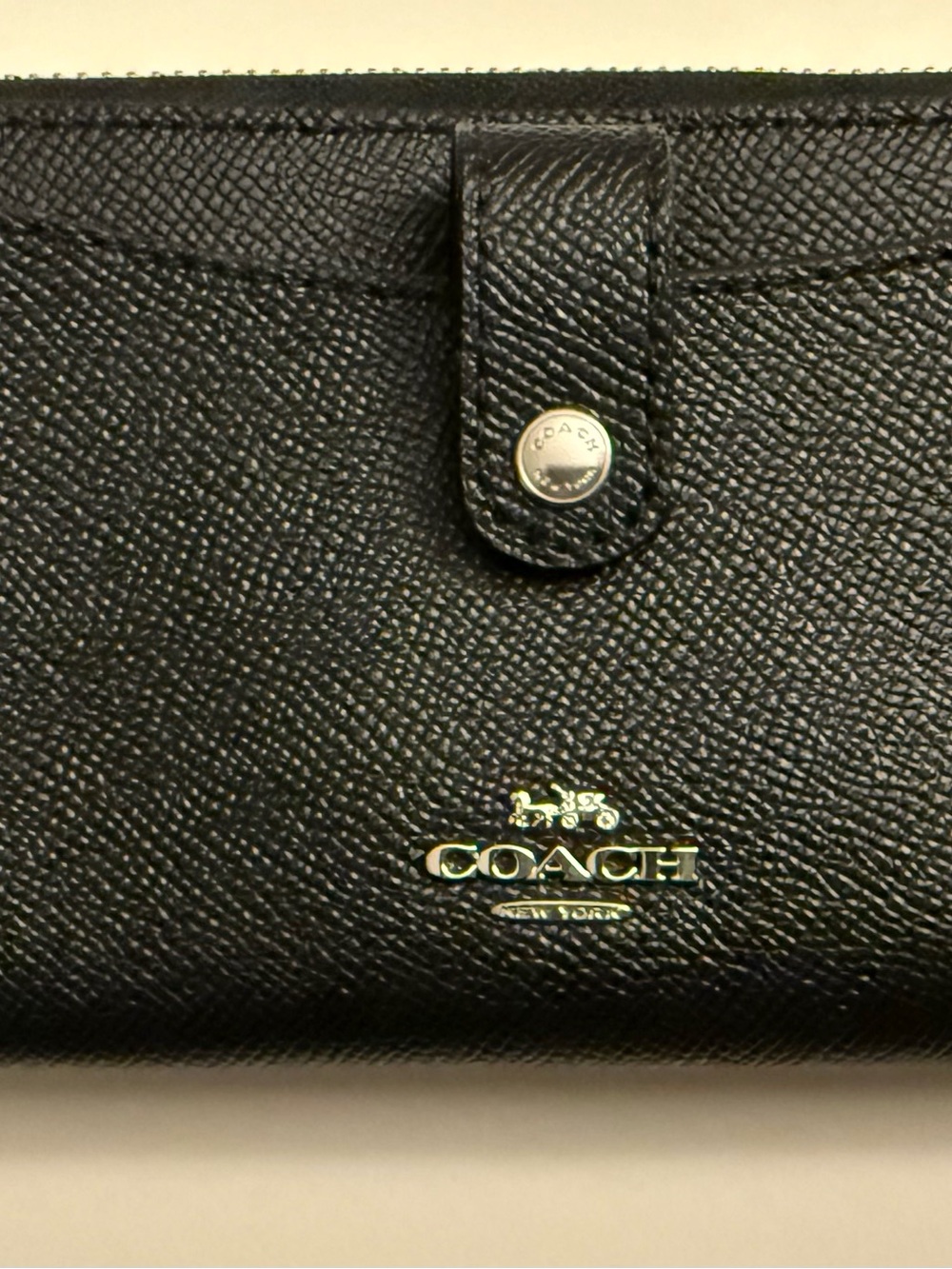 Coach Black Textured Leather Wallet with Gold Logo